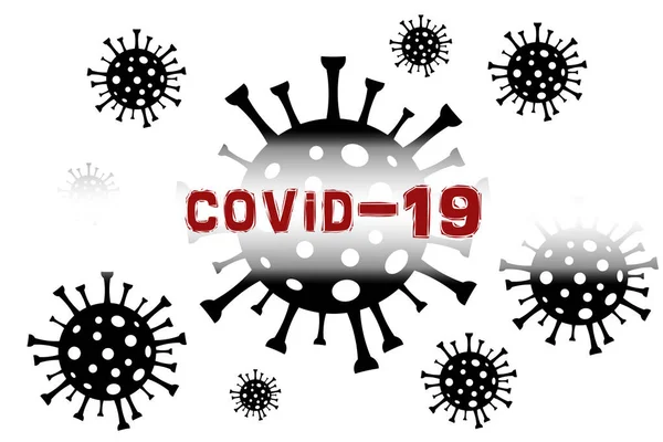 Merlekula Coronavirus mikroskop altında. Covid-19 'un dağıtımı. Siyah beyaz çizim. Coronavirus tehlikesi ve halk sağlığı risk hastalığı ve grip salgını.