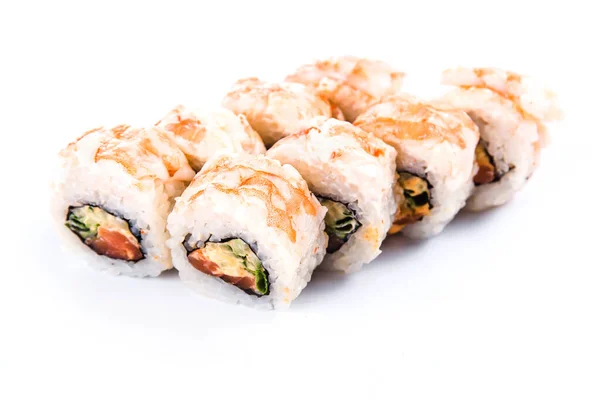 Sushi Rolki Białym Tle Izolowane Tradycyjna Kuchnia Japońska — Zdjęcie stockowe