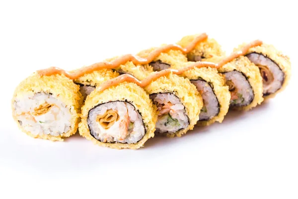 Sushi Rouleaux Sur Fond Blanc Isolé Cuisine Traditionnelle Japonaise — Photo