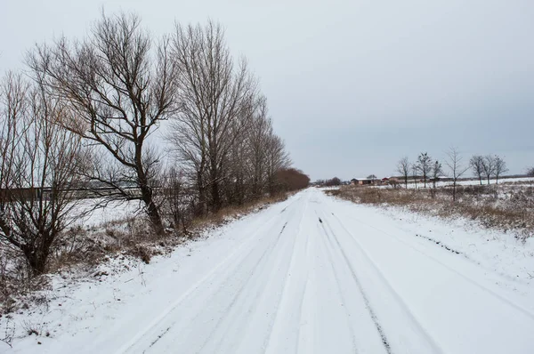 Estrada nevada para a fazenda Fotografias De Stock Royalty-Free