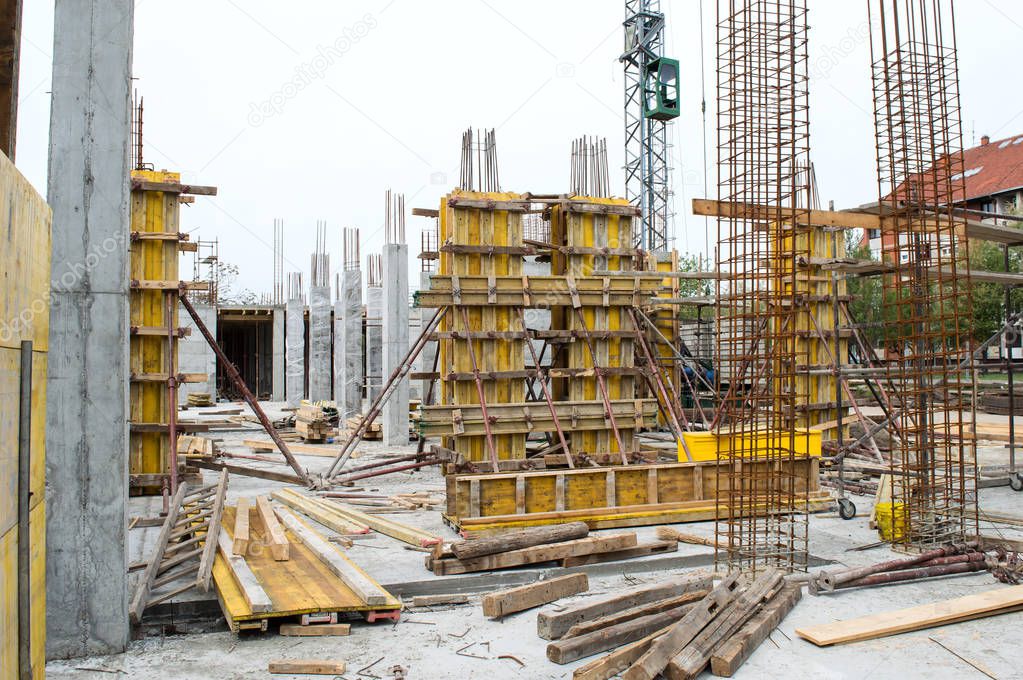 Concrete pillars on the Construction Site