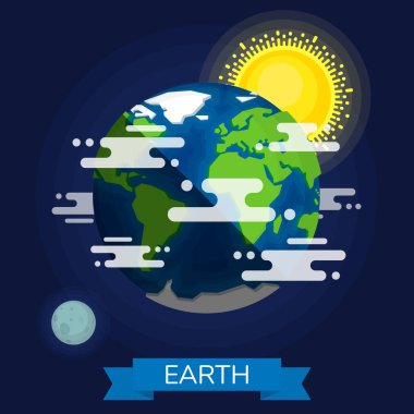 Vektör planet Earth simgesini. Düz planet Earth simgesini. Düz tasarım vektör çizim web afiş, web ve mobil, infographics için. Vektör Earth simgesini grafik. Degrade arka plan üzerinde izole vektör simgesi