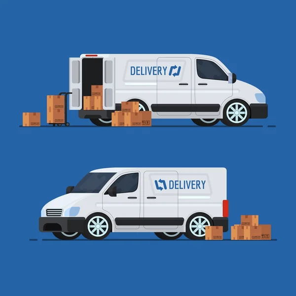 Teslimat kavramı. Teslimat kamyonu. Vektör çizim