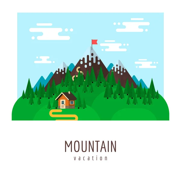 Paysage estival. Le paysage naturel isolé avec montagnes, collines, rivières et arbres. Illustration vectorielle de style plat. Des concepts écologiques. Monde respectueux de l'environnement. Contexte . — Image vectorielle