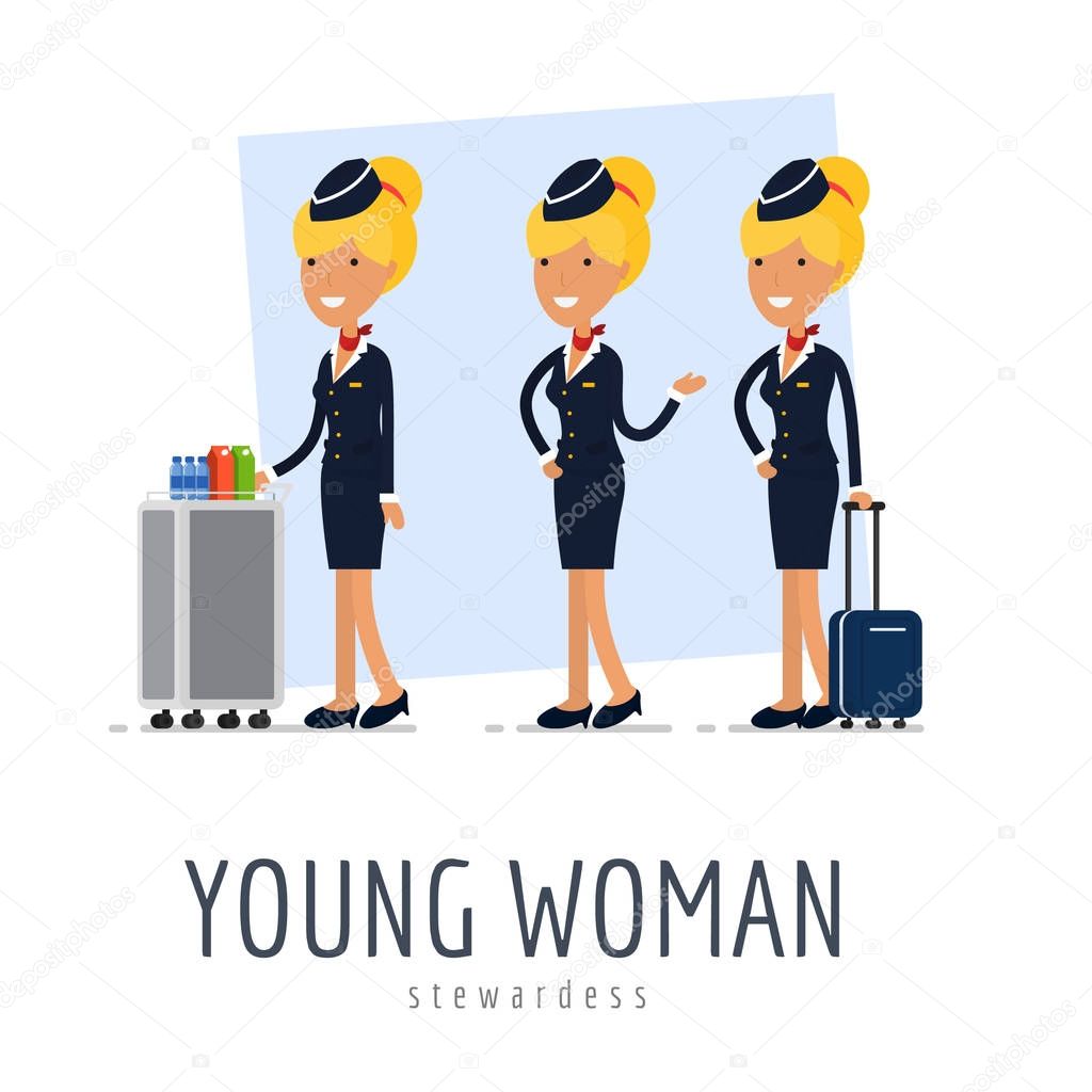 Aircraft personnel. Stewardesses. Vector illustration in a flat style