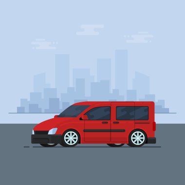 İzole vektör araba. Düz tasarım stili. Şehrin içinde belgili tanımlık geçmiş