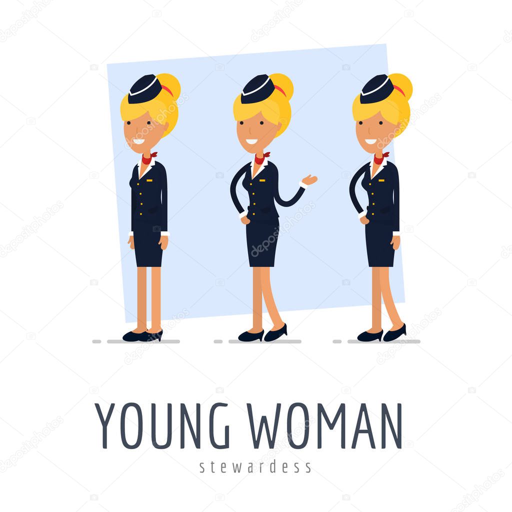 Aircraft personnel. Stewardesses. Vector illustration in a flat style