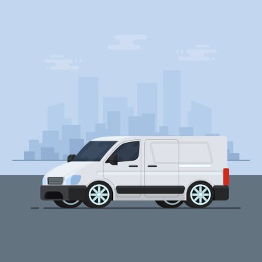 İzole vektör araba. Düz tasarım stili. Şehrin içinde belgili tanımlık geçmiş