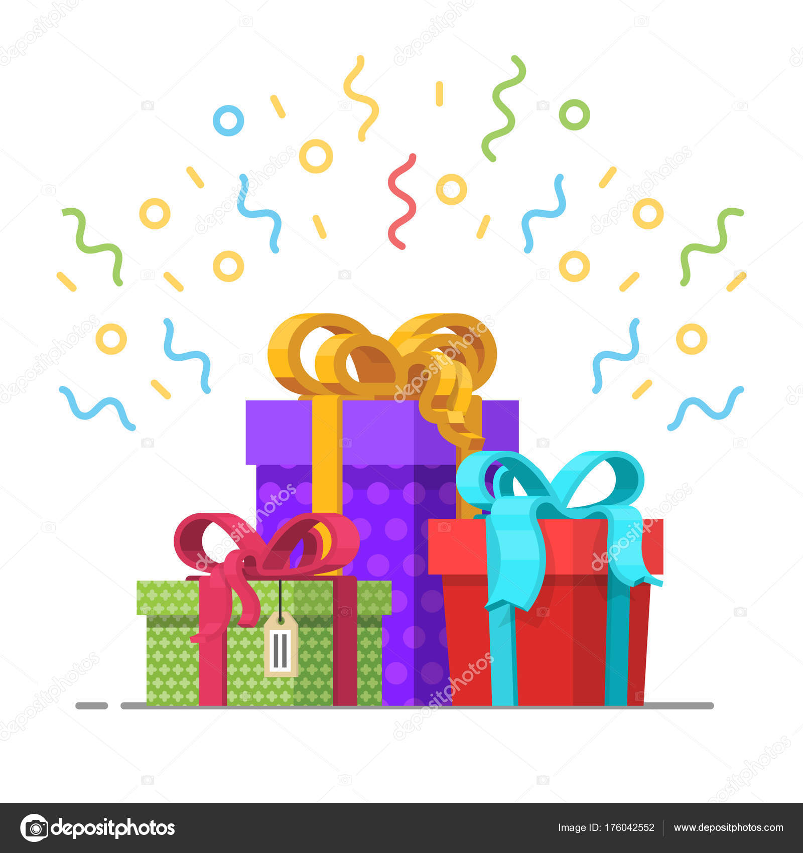 Vector holiday present colored gift boxes, packaging pile. Flat cartoon  isolated illustration on a white background. Christmas, new year birthday  gift concept Stock Vector Image by ©igordeyka #176042552