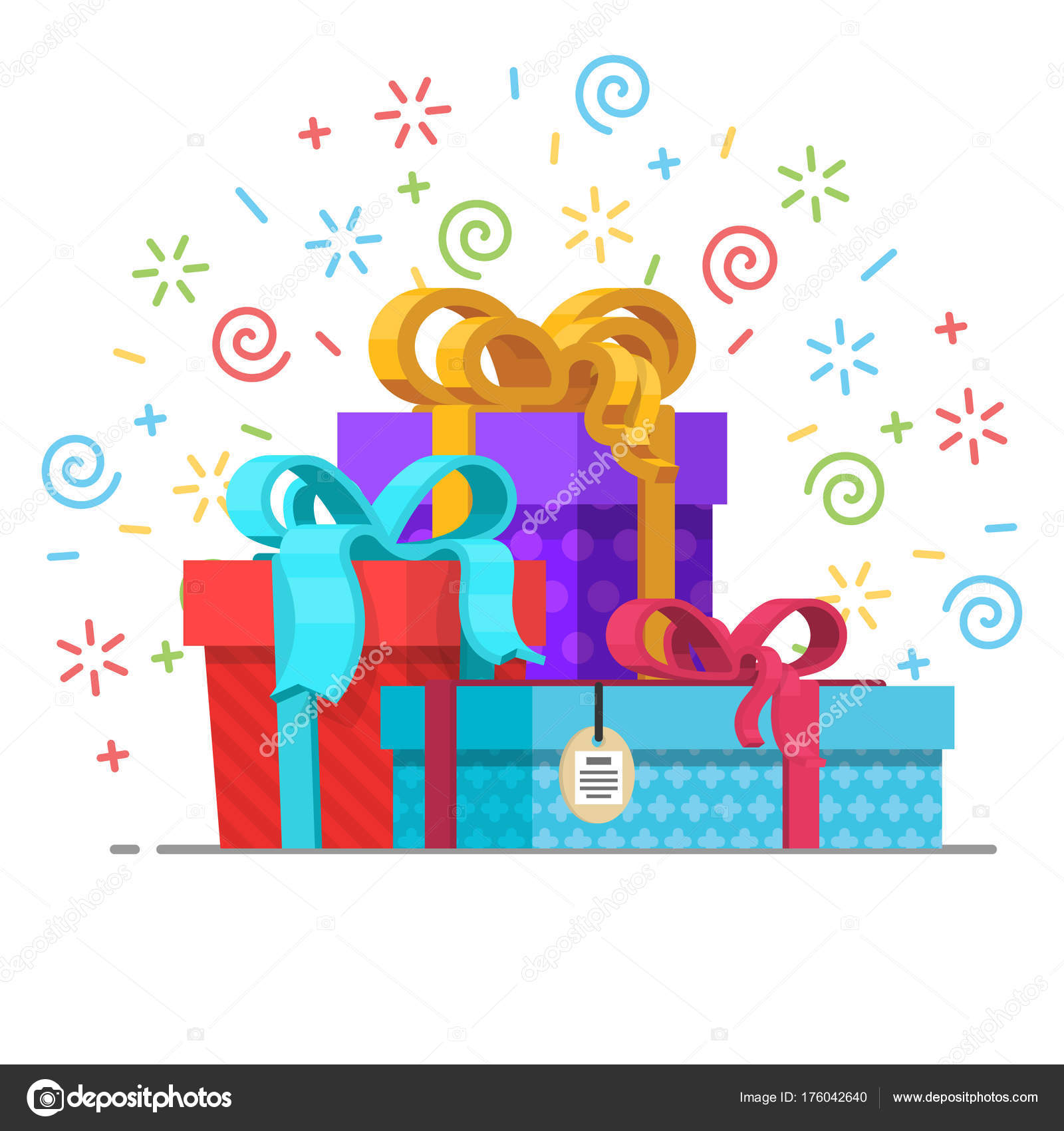 Vector holiday present colored gift boxes, packaging pile. Flat cartoon  isolated illustration on a white background. Christmas, new year birthday  gift concept Stock Vector Image by ©igordeyka #176042640