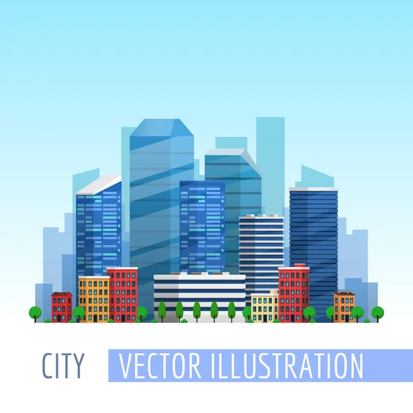Ilustrasi vektor skyline kota - Stok Vektor