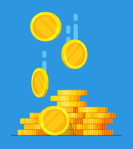 Mince zásobníku vektorové ilustrace, plochý mince peníze skládaný ikonu penny plochý, zlatý vlas, poklad haldy izolované na barvu pozadí v hotovosti — Stockový vektor
