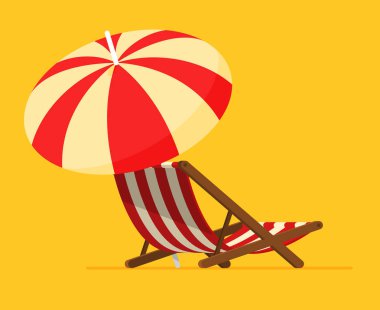 Tatil ve seyahat kavramı. Plaj şemsiye, plaj sandalyesi.