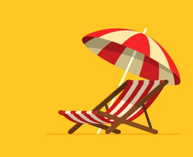 Tatil ve seyahat kavramı. Plaj şemsiye, plaj sandalyesi.