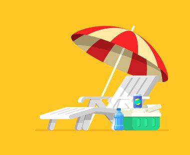 Tatil ve seyahat kavramı. Plaj şemsiye, plaj sandalyesi.