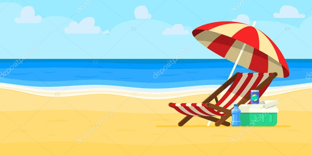 Vacation and travel concept. Beach umbrella, beach chair.
