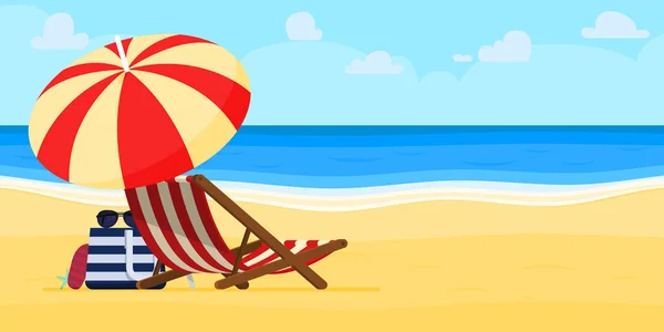 Concepto de vacaciones y viajes. Sombrilla de playa, silla de playa . — Vector de stock