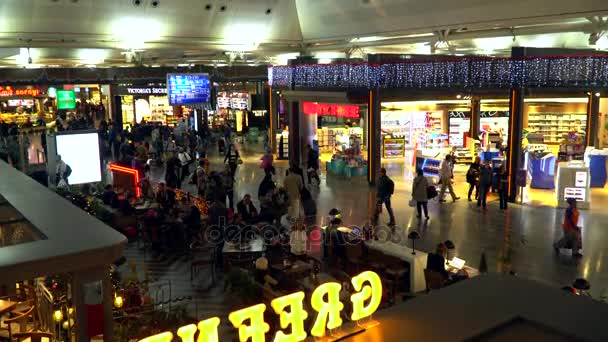 土耳其伊斯坦布尔-12 月 13 日-2016年︰ 乘客和世界旅行在伊斯坦布尔阿塔图尔克机场。阿塔图尔克机场是土耳其最大的机场. — 图库视频影像
