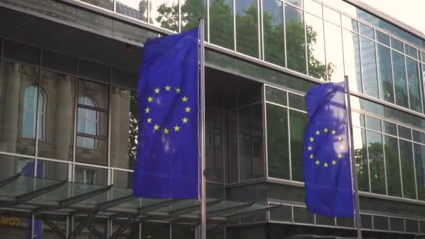 Bandera Unión Europea Ondeando Frankfurt Alemania — Vídeos de Stock