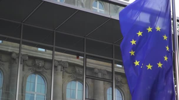 Bandera Unión Europea Ondeando Cámara Lenta Frankfurt Alemania — Vídeo de stock