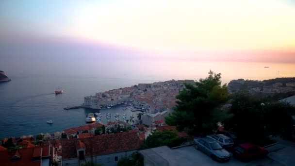 Dubrovník Historická Část Přehled Dálnice Při Západu Slunce Unesco Světové — Stock video