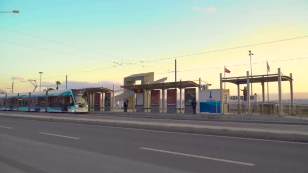 Izmir Turkey January 2018 City Tram Tramway Seaside City Statues — Stock Video