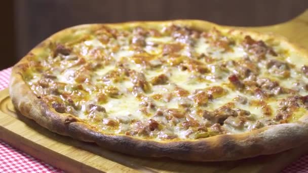 Türkisches Und Arabisches Traditionelles Gebackenes Ramadan Essen Oder Pizza Zutaten — Stockvideo