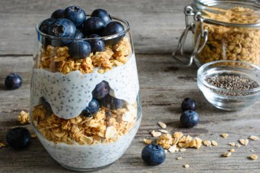 yaban mersini, Chia puding veya yoğurt parfe granola ve chia tohumu