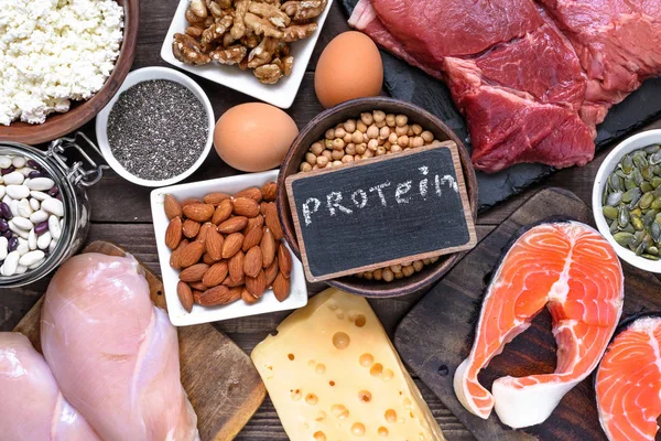 Val av matkällor till protein. hälsosam kost äta begreppsmässigt — Stockfoto