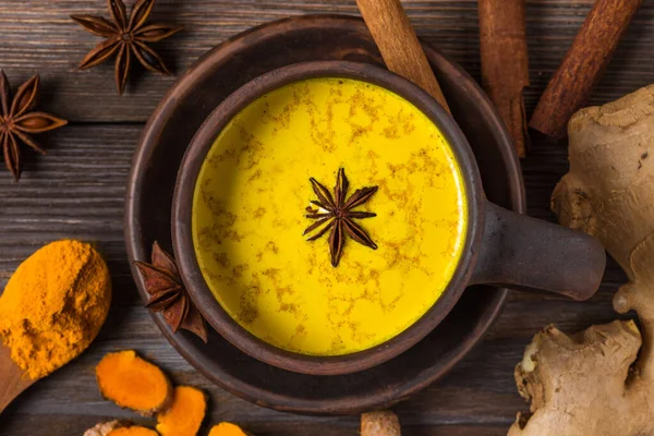 Cup Golden Milk Turmeric Latte Made Curcuma Star Anise Ginger — Stock Photo, Image