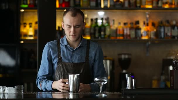 Barman a zákazník komunikovat v baru — Stock video
