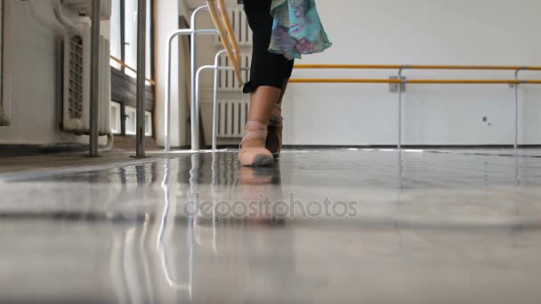 Professionelle Balletttänzerin übt in der Nähe einer Ballettbar — Stockvideo