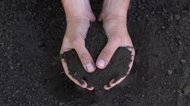 Manlig hand att vidröra marken, kontrollera kvalitet, Slowmotion, ovanifrån — Stockvideo