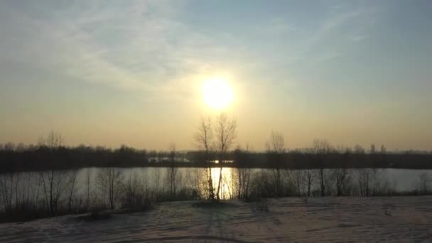 Вид Заходящее Солнце Дерево Солнце Восход Солнца Над Водой Отражение — стоковое видео