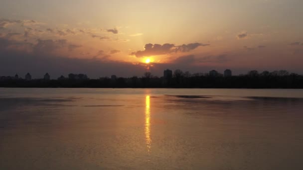 Sunset Dawn City River Lake Flight Capital Setting Sun Sunny — Stock Video