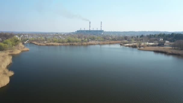 Вид Зверху Завод Ферму Виробництво Забруднення Навколишнього Середовища Природи Річкового — стокове відео