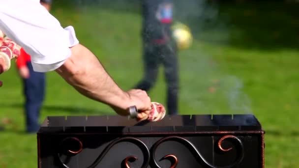 Grill im Garten — Stockvideo