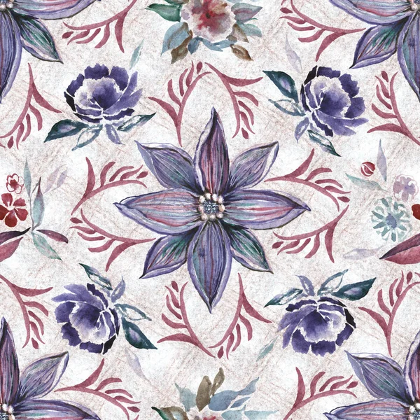 Floral απρόσκοπτη μοτίβο.Υδατογραφία λουλούδια, φύλλα Royalty Free Εικόνες Αρχείου