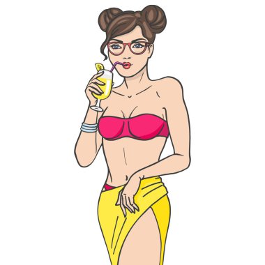 Gözlük limonata İçecek suyu ile güzel kız