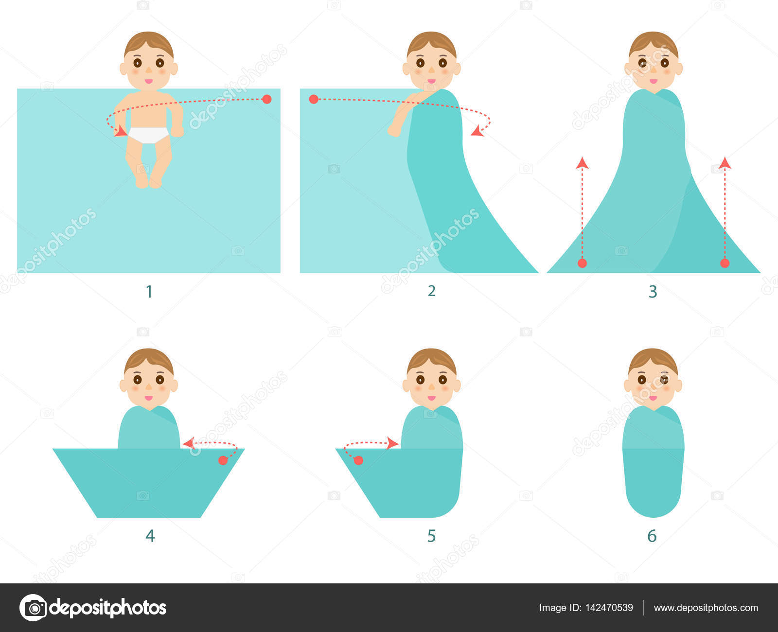 Cómo envolver a un bebé recién nacido Vector de stock por