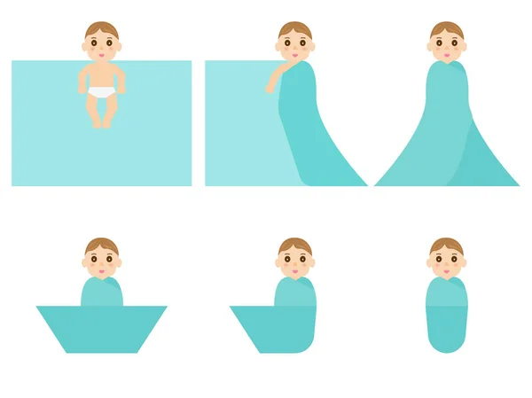 生まれたばかりの赤ちゃんをくるむ方法 — ストックベクタ