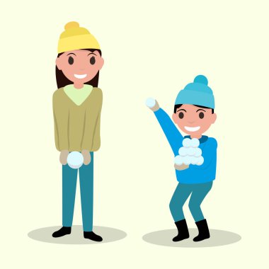 Kartopu oynayan vektör karikatür mutlu çocuk