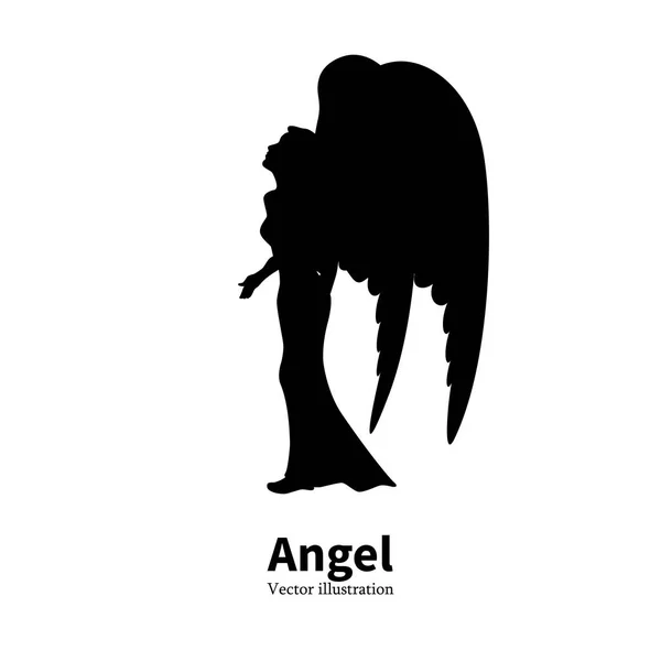 Vector silhouette girl with angel wings praying — Stock Vector