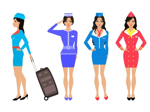 Set krásných letuška. Letuška v uniformě — Stockový vektor