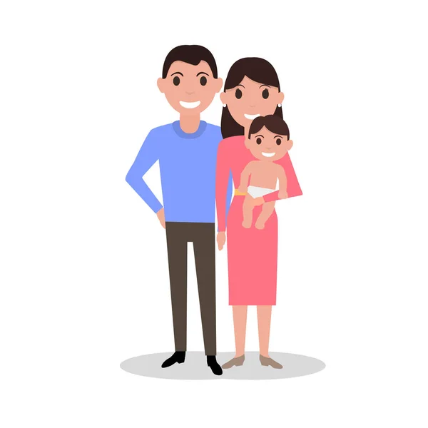 Desenhos animados queridos pais felizes da família e bebê recém-nascido —  Vetores de Stock