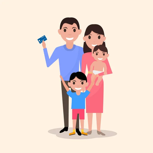 De gelukkige familie vector met een kunststof credit card — Stockvector