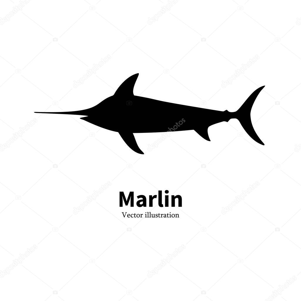 Vector illustration black silhouette fish marlin