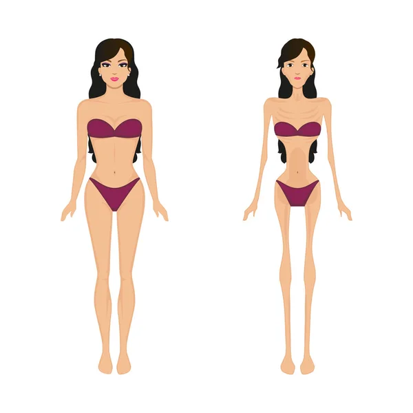 Ilustración vectorial anorexia femenina. Mujeres bulimia — Vector de stock