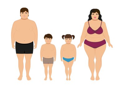 Vector cartoon happy fat overweight family clipart