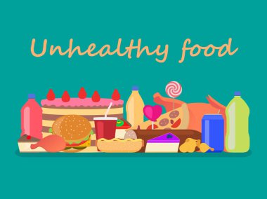 Vektör yığın renkli zararlı sağlıksız fast food